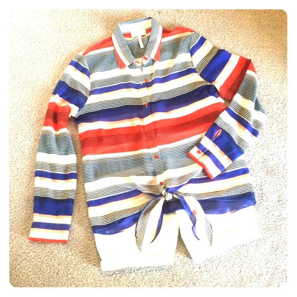 laundry button down tie front striped blouse - Picture 1 of 3